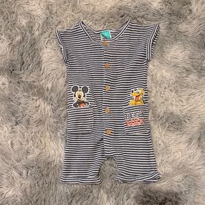 Disney Black and White Striped Mickey and Pluto Kids One Piece
